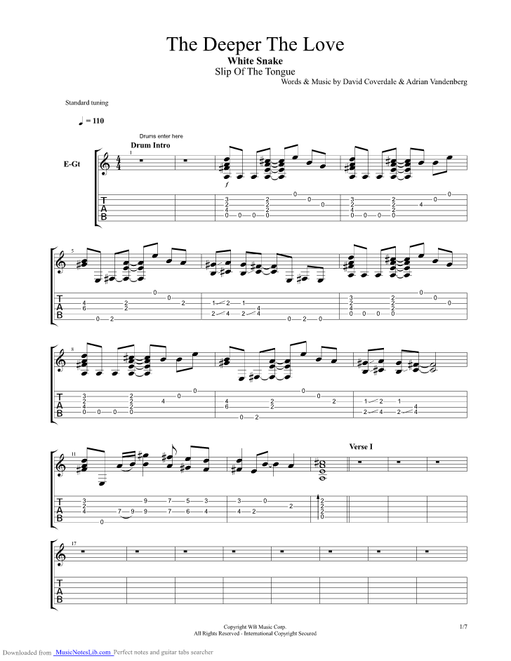 The Deeper The Love guitar pro tab by Whitesnake