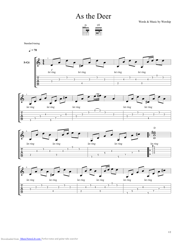 As The Deer guitar pro tab by Worship