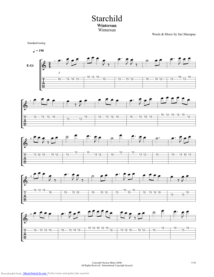 Starchild guitar pro tab by Wintersun