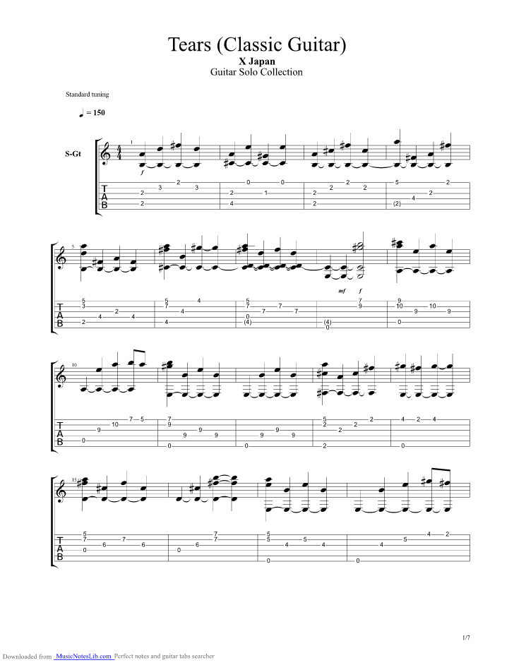 Tears guitar pro tab by X Japan