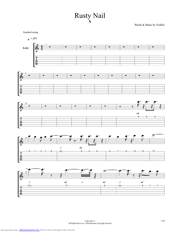 Rusty Nail guitar pro tab by X Japan