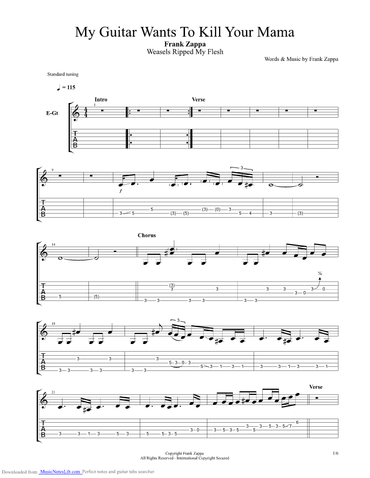 My Guitar Wants To Kill Your Mama guitar pro tab by Frank Zappa