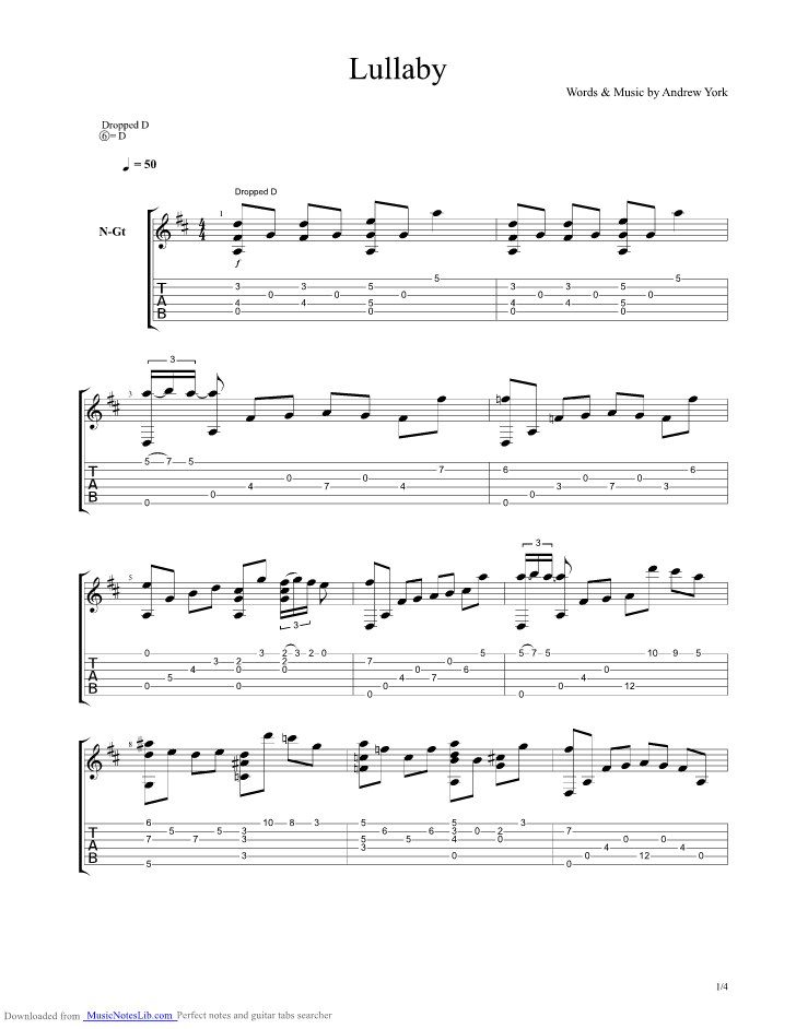 Lullaby guitar pro tab by York Andrew