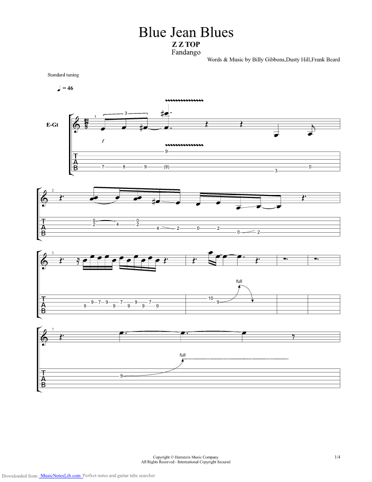 Blue Jean Blues guitar pro tab by ZZ Top
