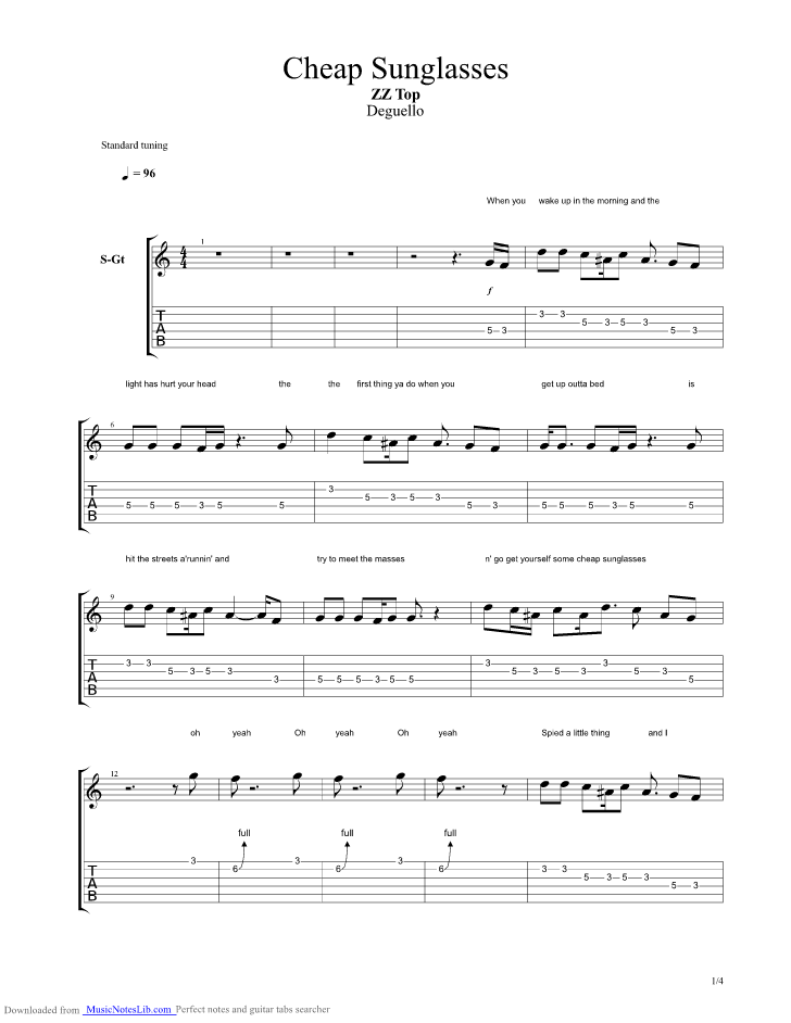 Cheap Sunglasses guitar pro tab by ZZ Top