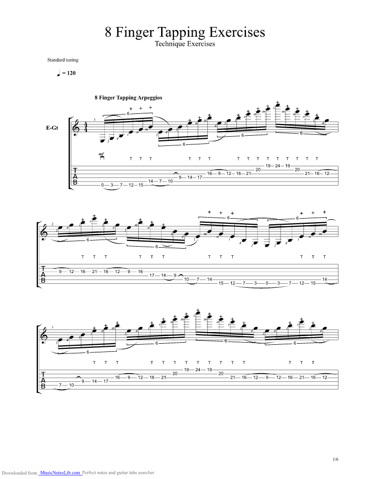 8 Finger Tapping Exercises guitar pro tab by Lesson Guitar