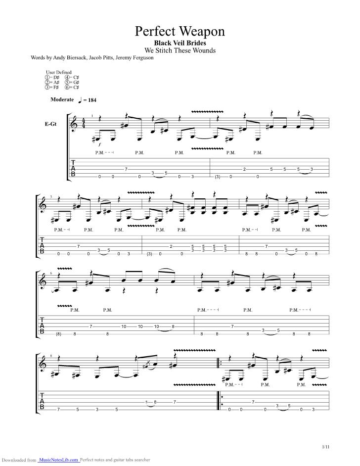 Perfect Weapon guitar pro tab by Black Veil Brides