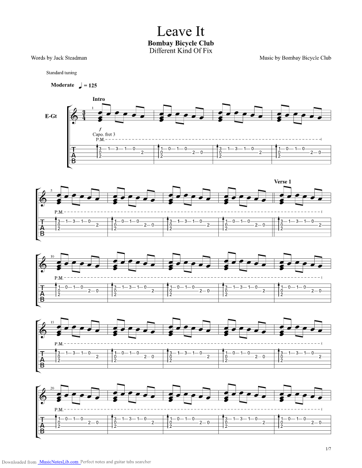 Leave It guitar pro tab by Bombay Bicycle Club