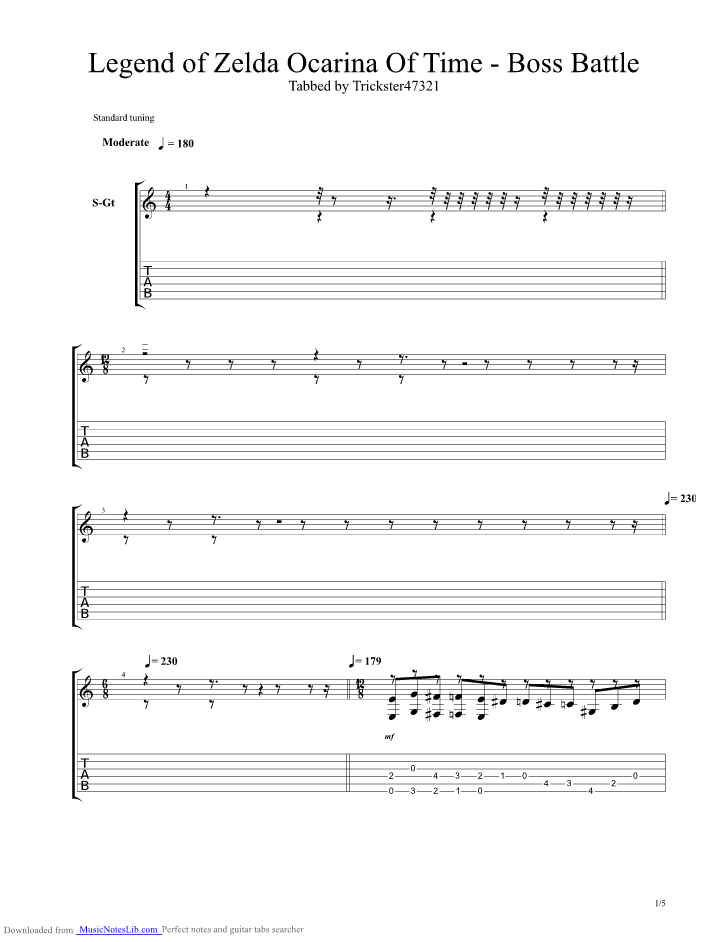 Legend Of Zelda Ocarina Of Time Boss Battle guitar pro tab by Misc