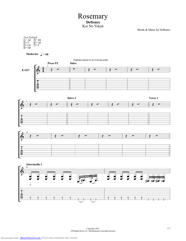 Rosemary Live guitar pro tab by Deftones