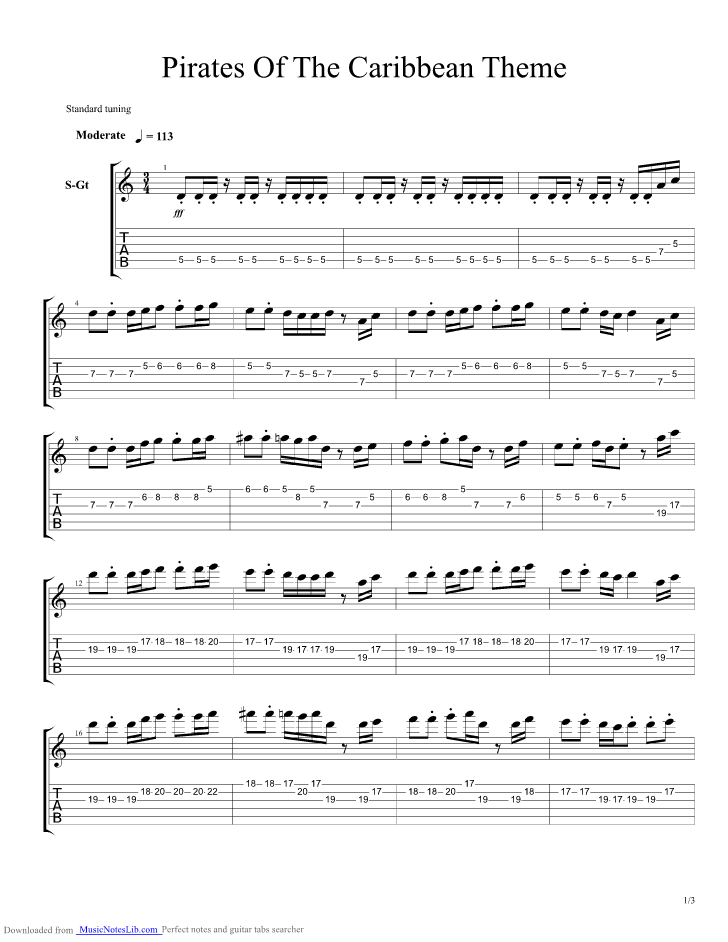 Pirates Of The Caribbean Theme guitar pro tab by Misc Soundtrack