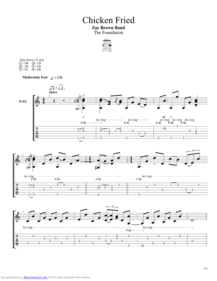 Chicken Fried guitar pro tab by Zac Brown Band