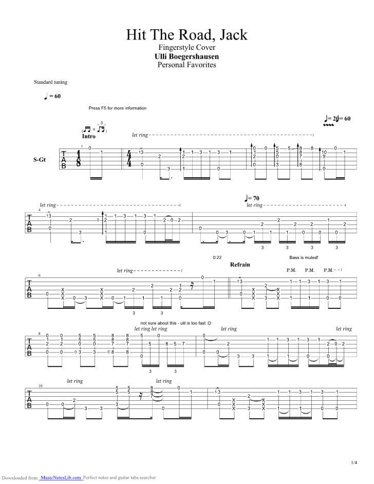 partition guitare hit the road jack