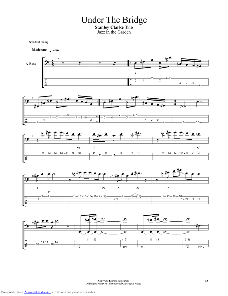 Under The Bridge guitar pro tab by Stanley Clarke
