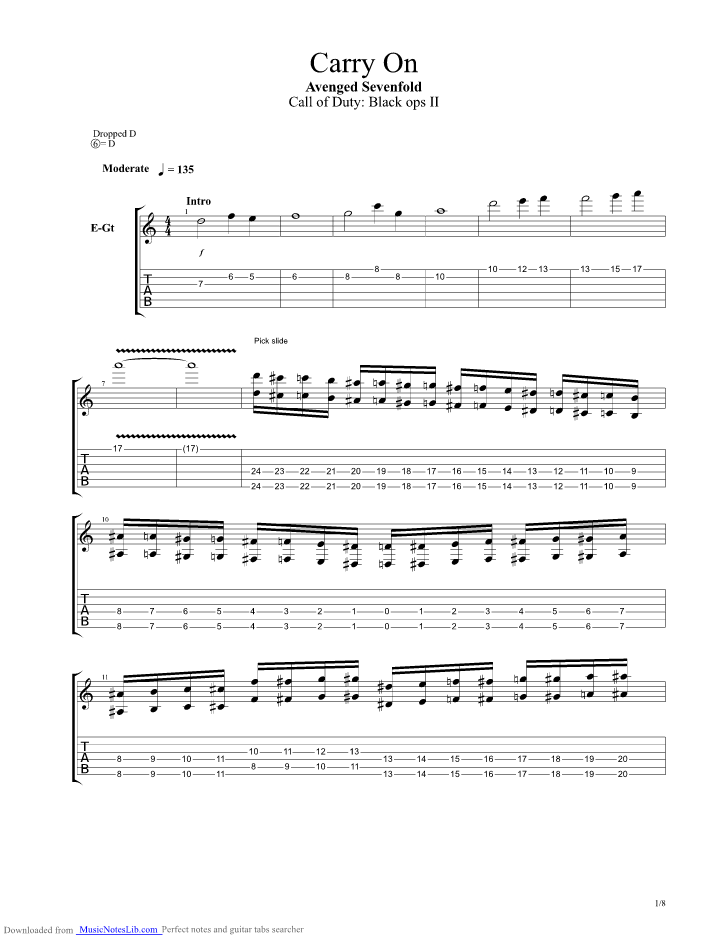 Carry On guitar pro tab by Avenged Sevenfold
