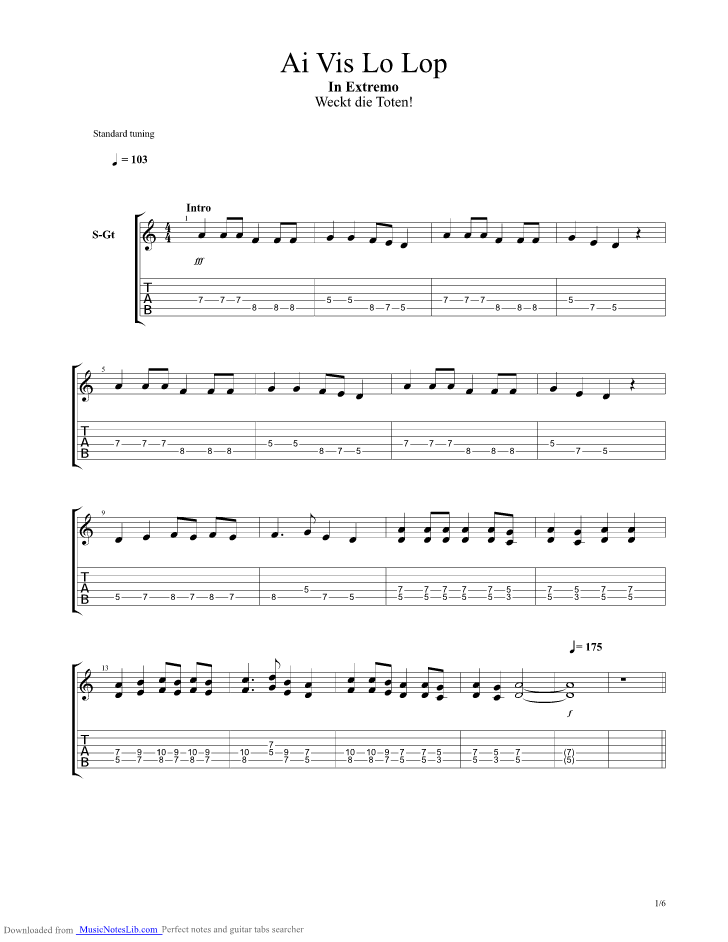Ai Vis Lo Lop guitar pro tab by In Extremo