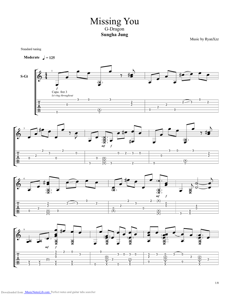 Missing You guitar pro tab by Sungha Jung