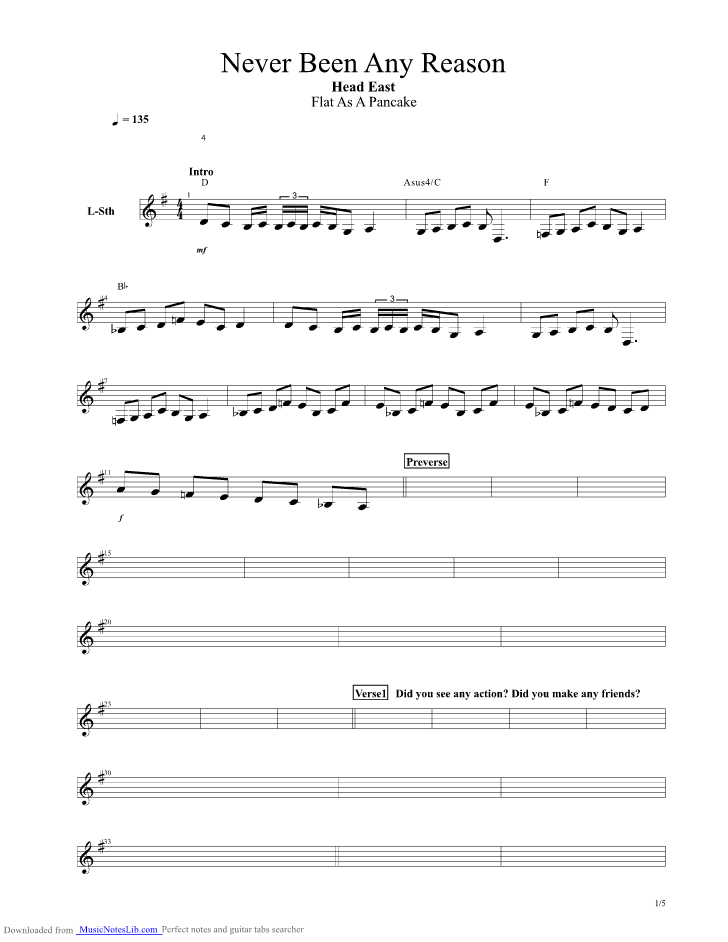 Never Been Any Reason guitar pro tab by Head East
