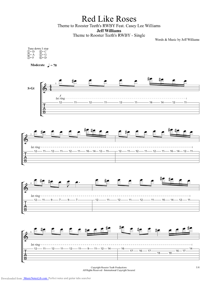 Jeff Williams Red Like Roses Rwby Theme guitar pro tab