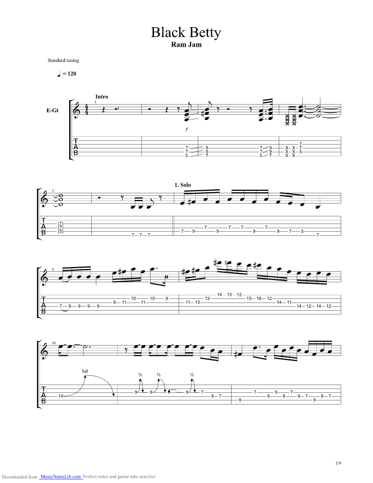 Black Betty guitar pro tab by Ram Jam