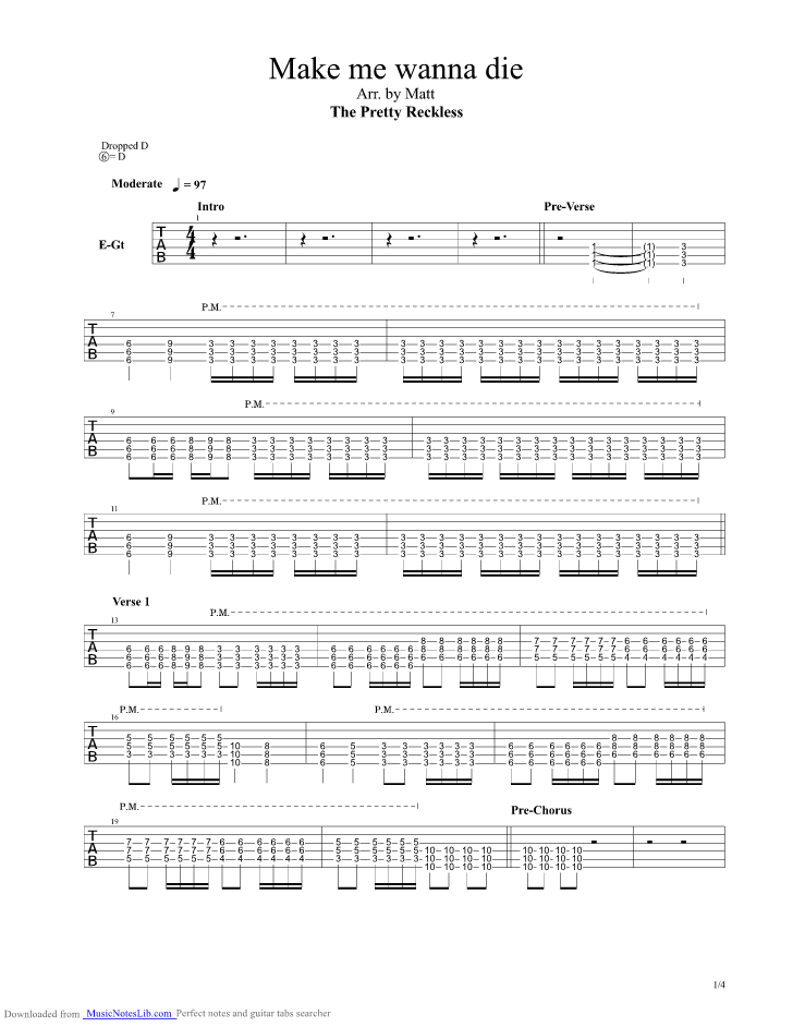 Make Me Wanna Die guitar pro tab by The Pretty Reckless
