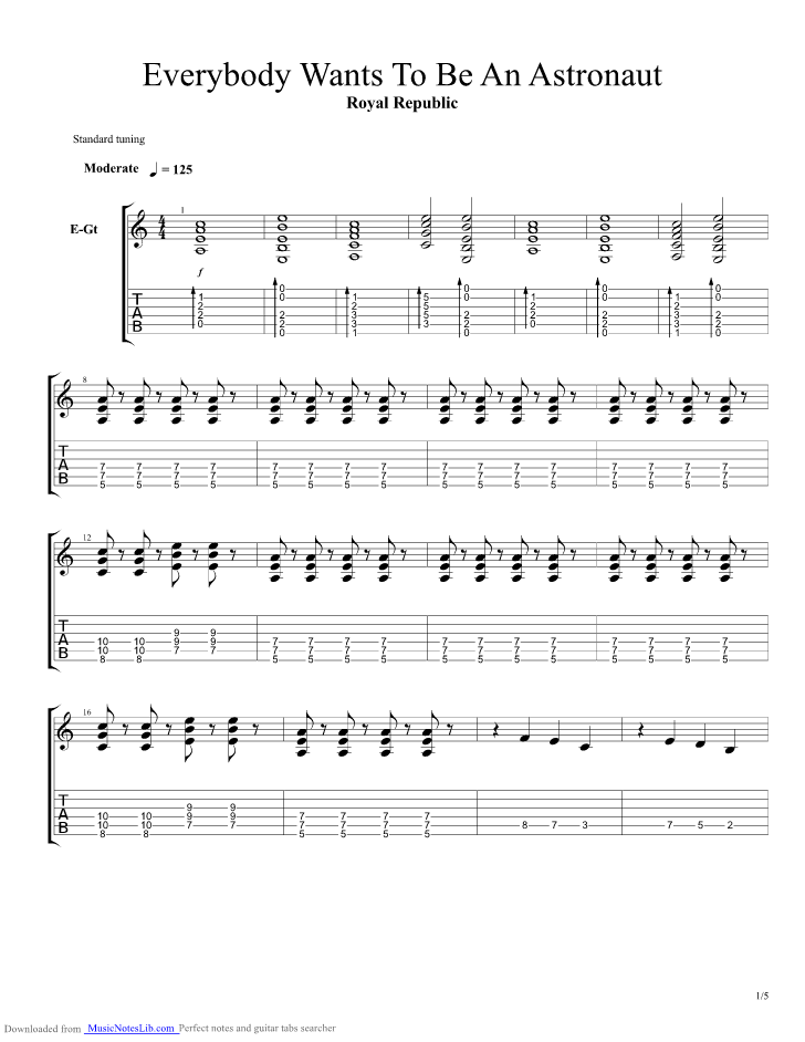 Everybody Wants To Be An Astronaut guitar pro tab by Royal Republic