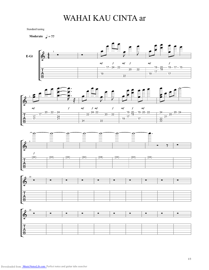 Wahai Kau Cinta guitar pro tab by Radja