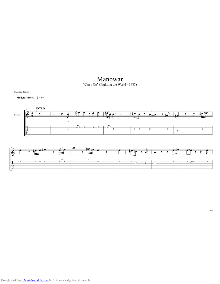 Carry On guitar pro tab by Manowar