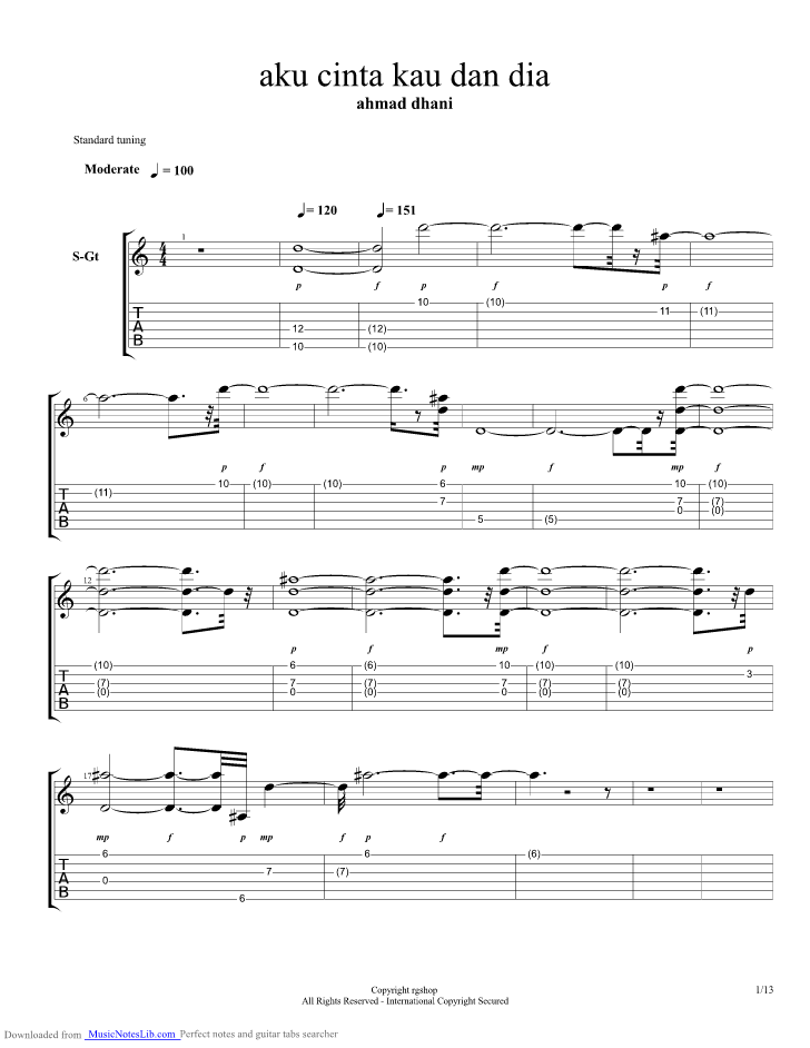 Aku Cinta Kau Dan Dia guitar pro tab by Ahmad Band