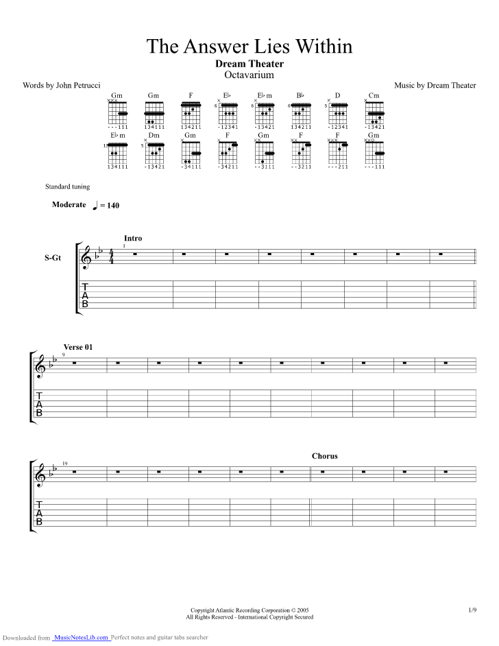Answer Lies Within guitar pro tab by Dream Theater