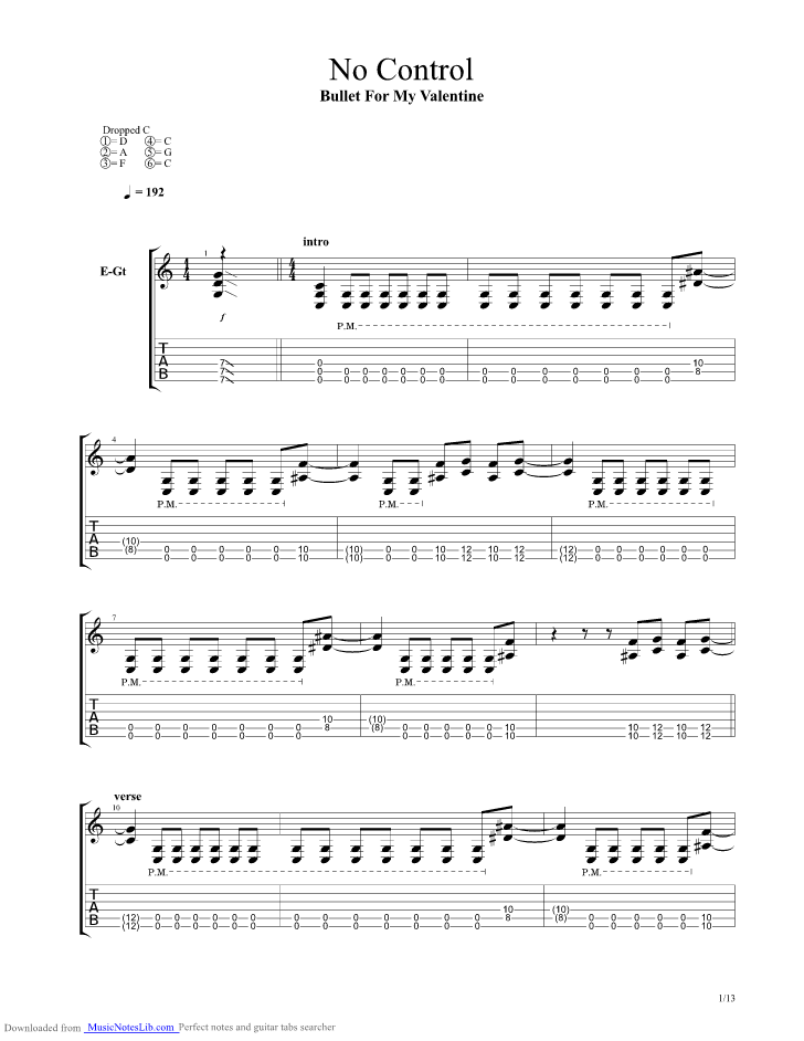No Control guitar pro tab by Bullet For My Valentine