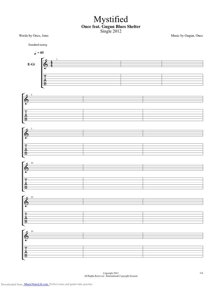 Mystified guitar pro tab by Gugun Blues Shelter