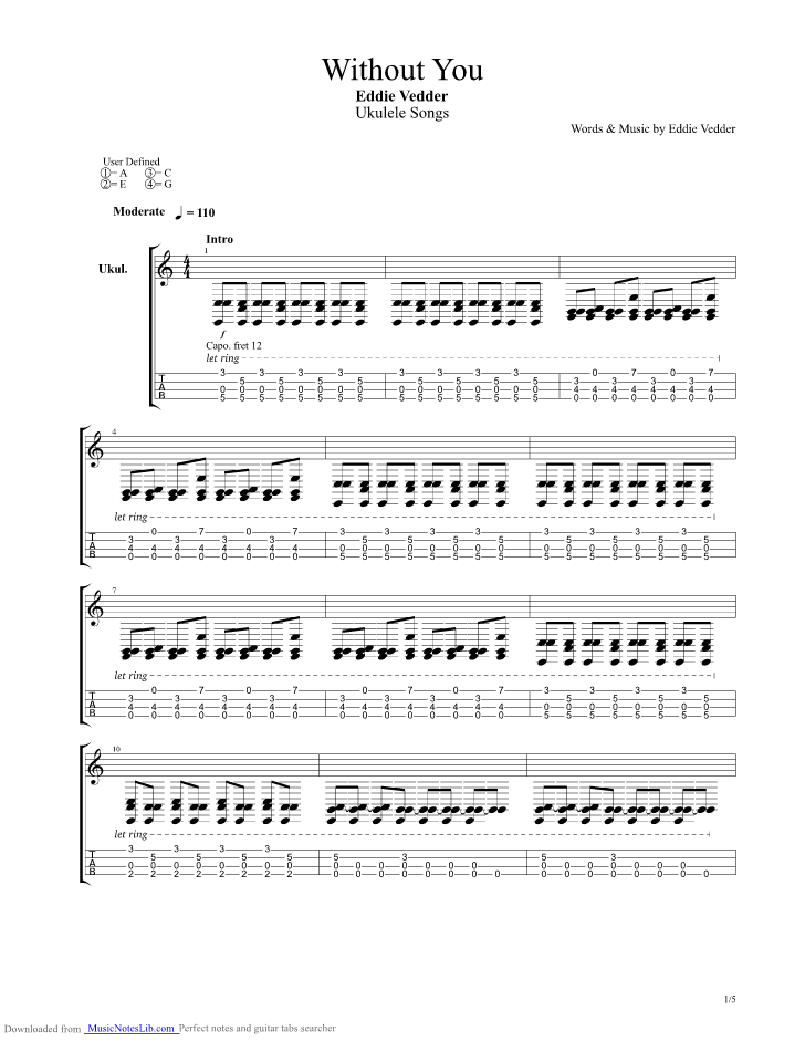 Without You guitar pro tab by Eddie Vedder