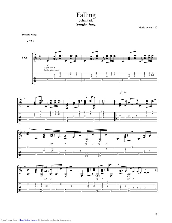 Falling guitar pro tab by Sungha Jung
