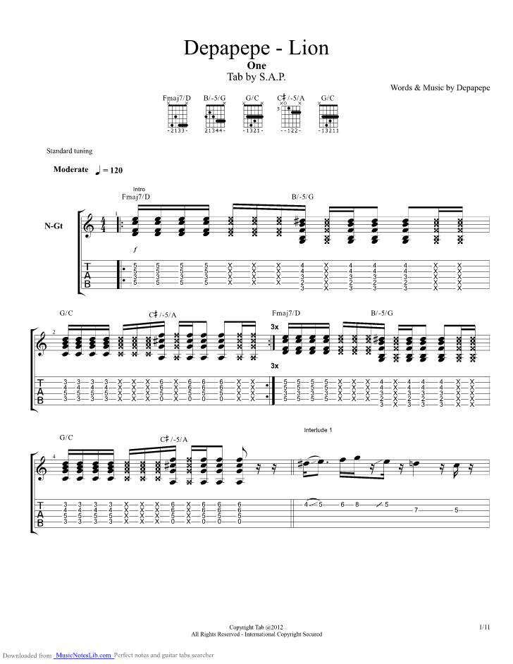 Lion guitar pro tab by Depapepe