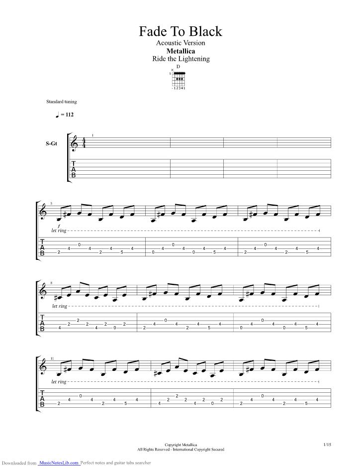 Fade To Black Acoustic guitar pro tab by Metallica