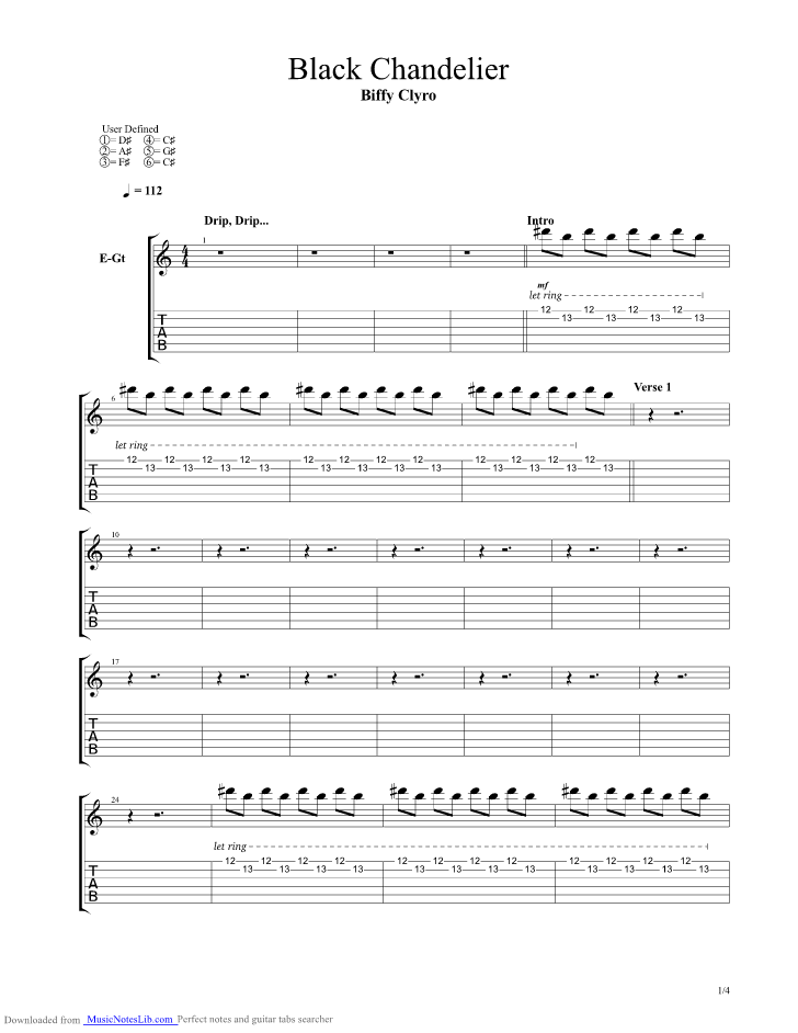 Black Chandelier guitar pro tab by Biffy Clyro