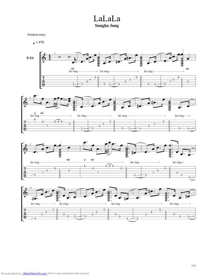 Lalala guitar pro tab by Sungha Jung