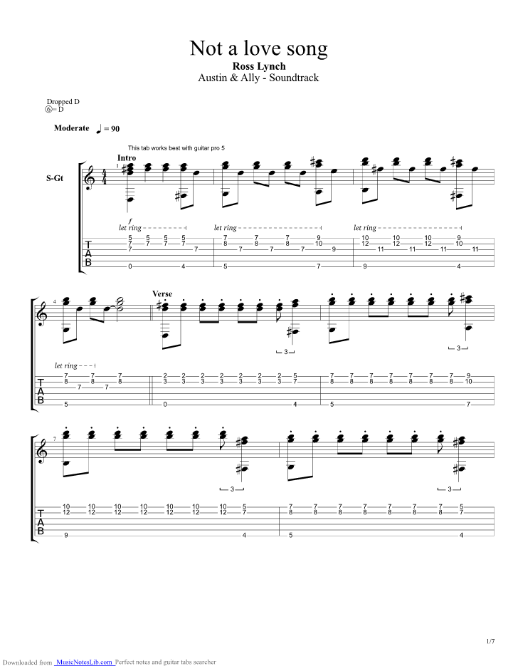 Not A Love Song guitar pro tab by Ross Lynch