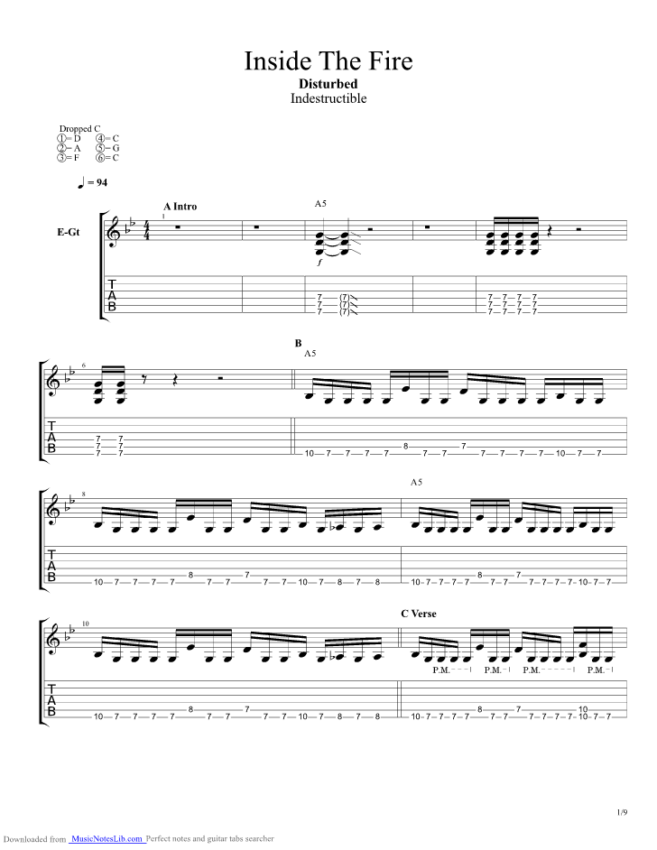 Inside The Fire guitar pro tab by Disturbed