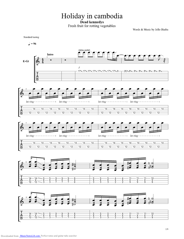 Holiday In Cambodia guitar pro tab by Dead Kennedys