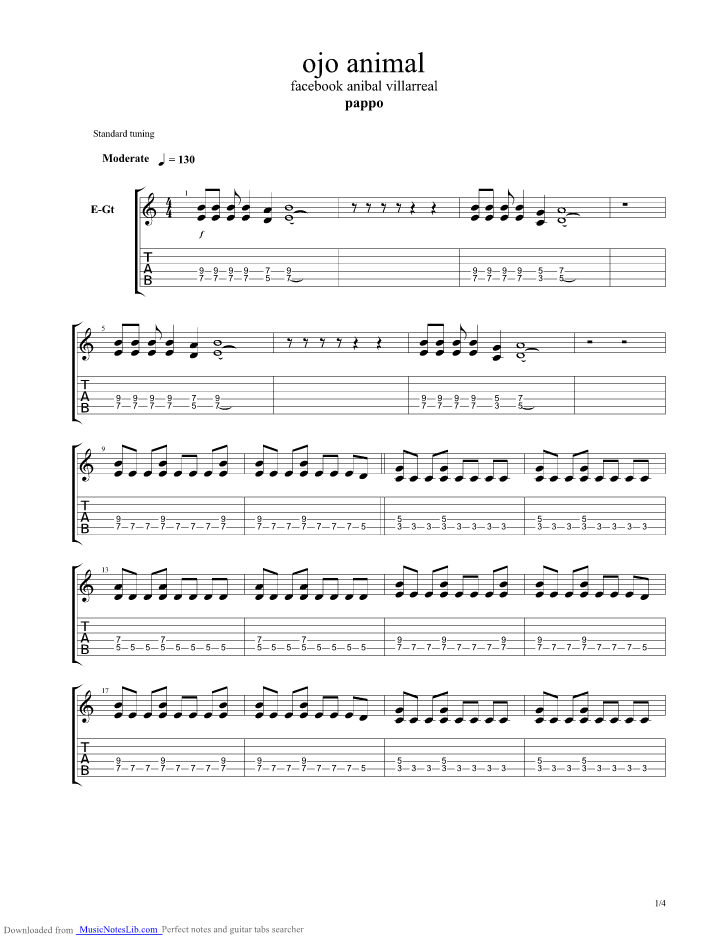 Ojo Animal guitar pro tab by Pappo