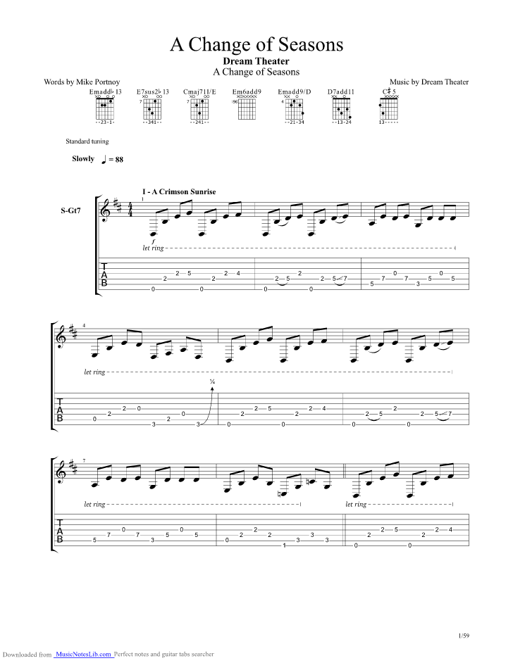 A Change Of Seasons guitar pro tab by Dream Theater