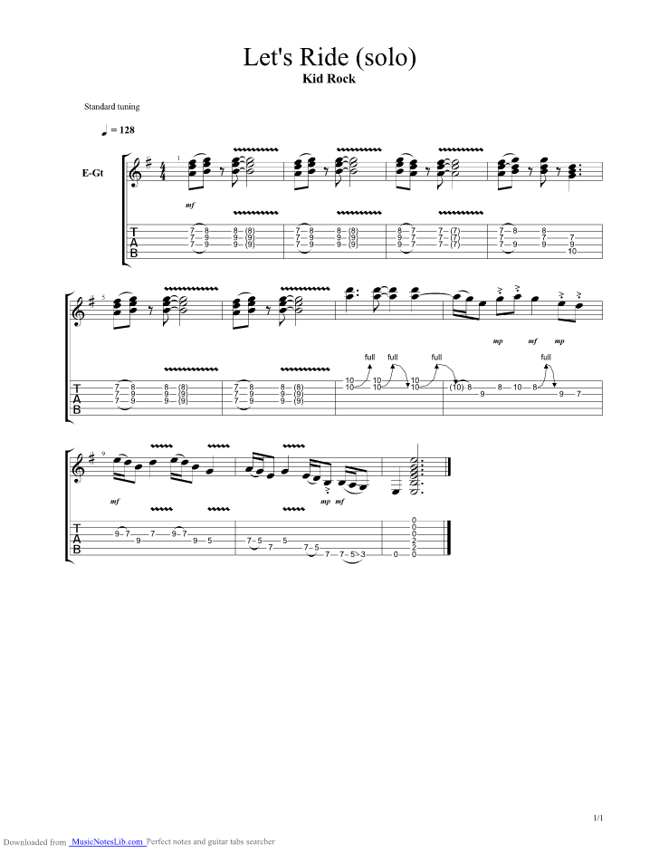 Lets Ride guitar pro tab by Kid Rock