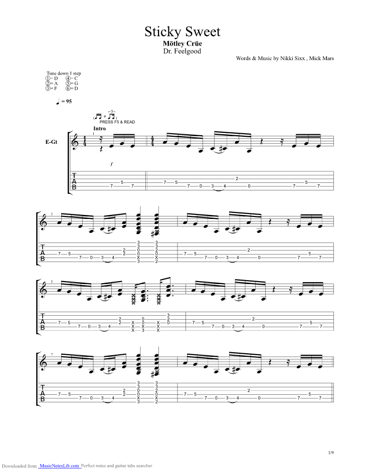 Sticky Sweet guitar pro tab by Motley Crue
