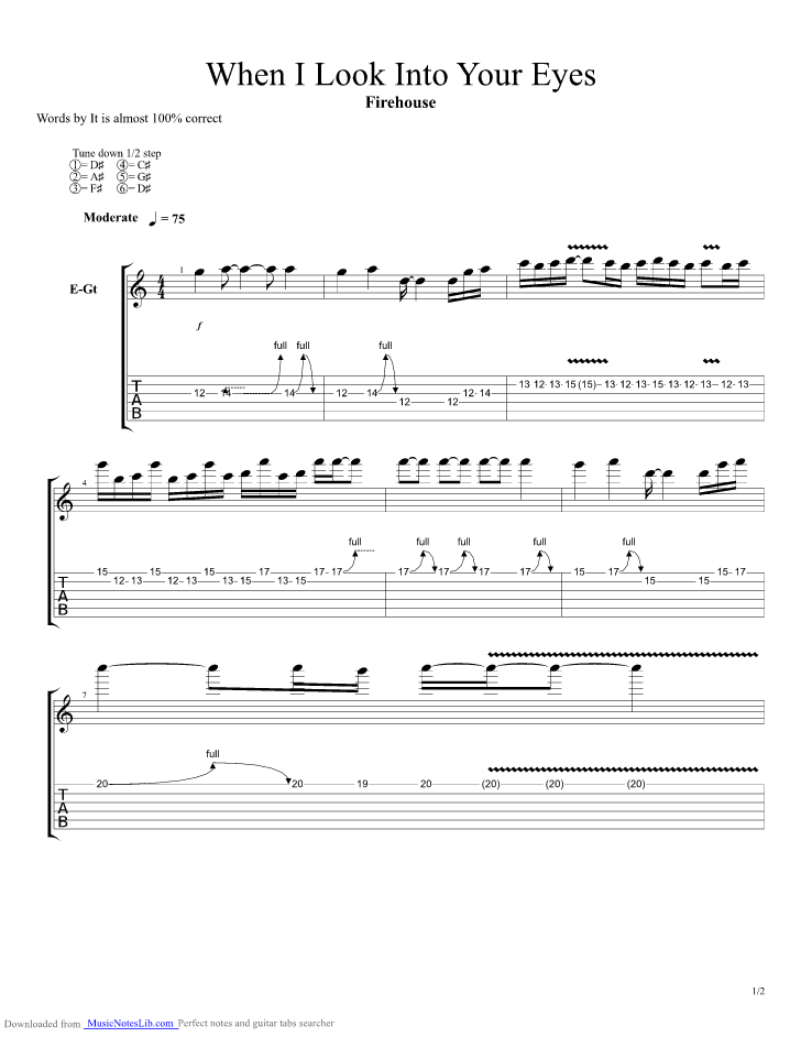 When I Look Into Your Eyes guitar pro tab by Firehouse