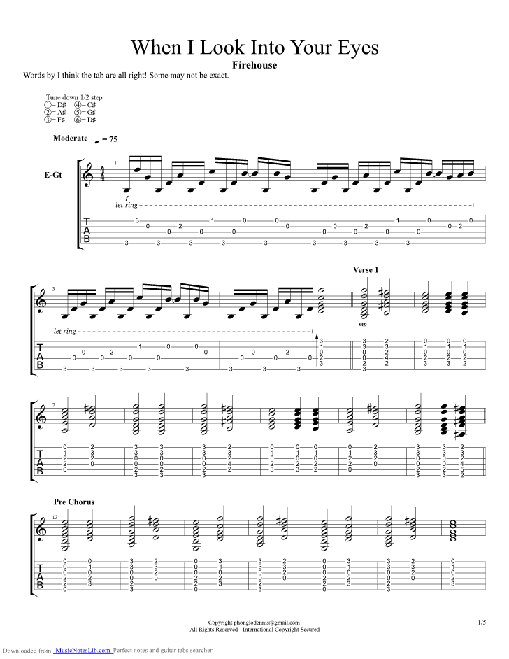 When I Look Into Your Eyes guitar pro tab by Firehouse