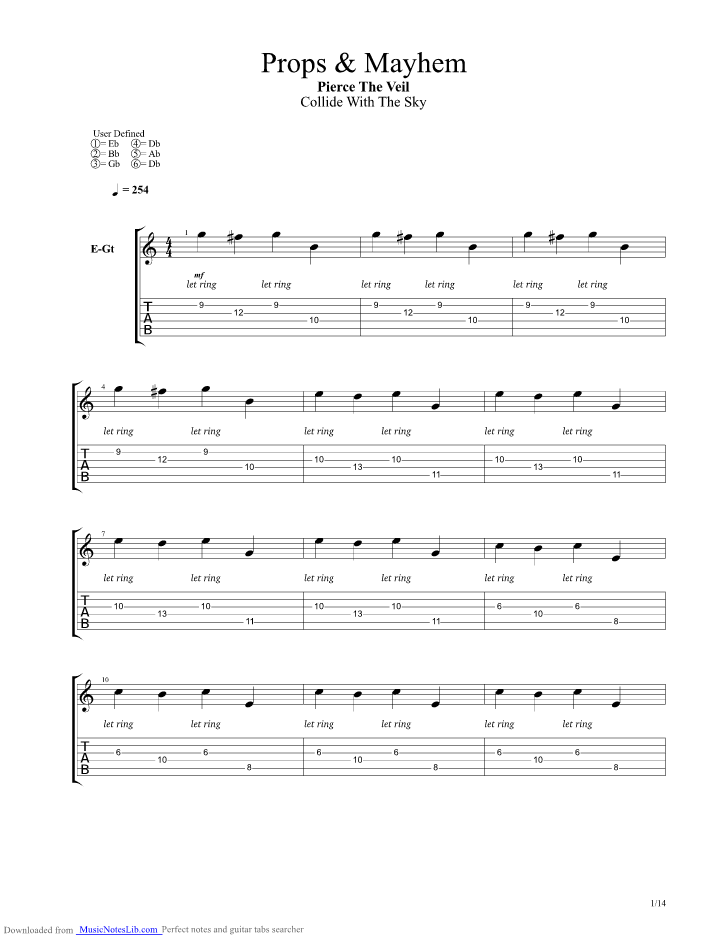 Props And Mayhem guitar pro tab by Pierce The Veil