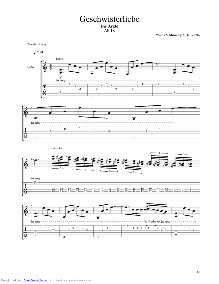 Geschwisterliebe guitar pro tab by Die Artze