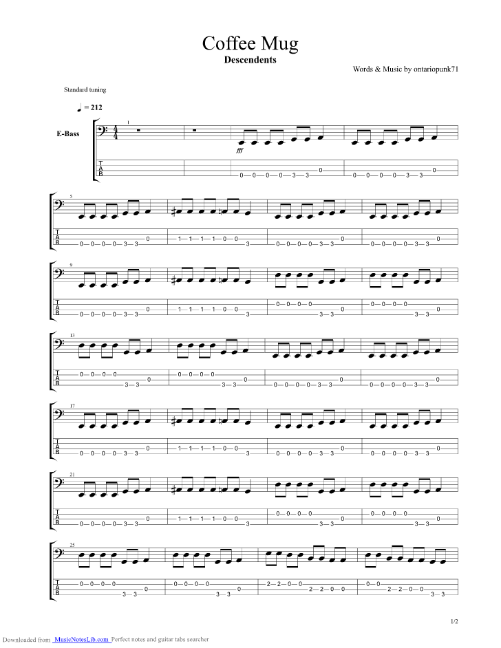 Coffee Mug guitar pro tab by Descendents the